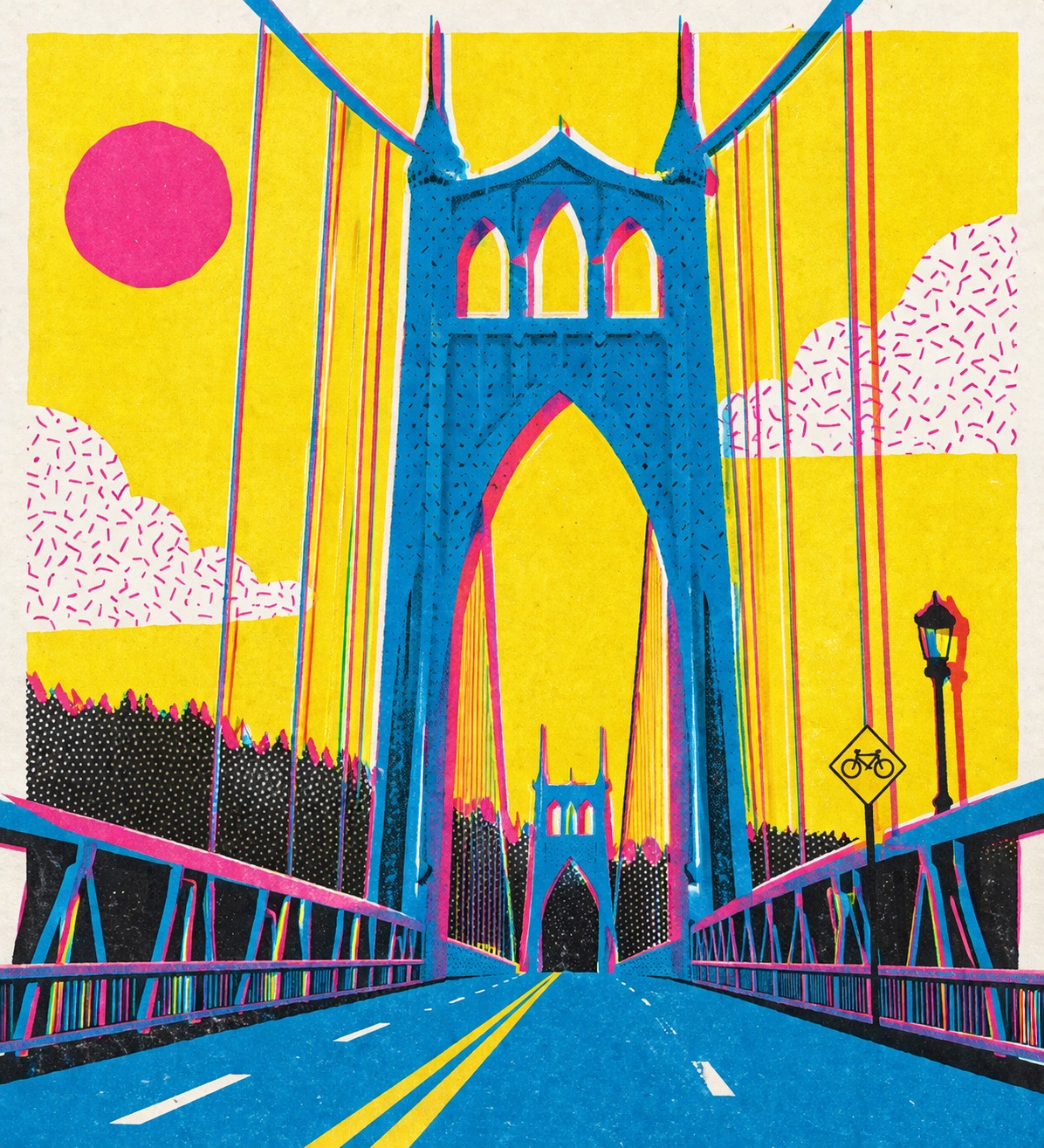 CMYK illustration of St. Johns Bridge, Portland